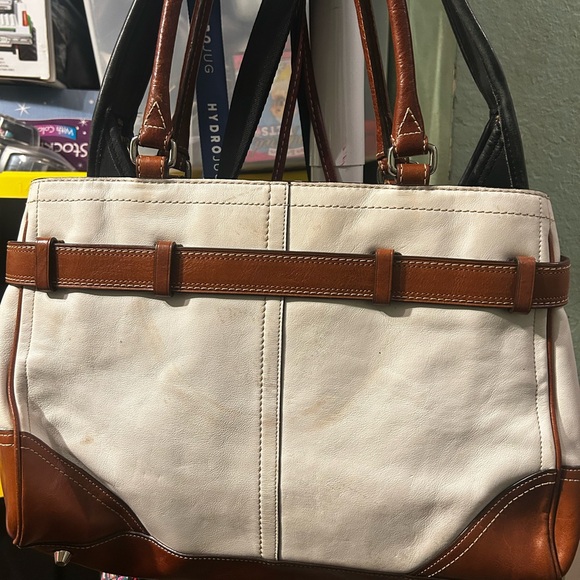 Vintage*COACH-A0851- F 11200 HAMPTON WHITE & BROWN LEATHER HANDBAG PURSE SATCHEL - Picture 4 of 8